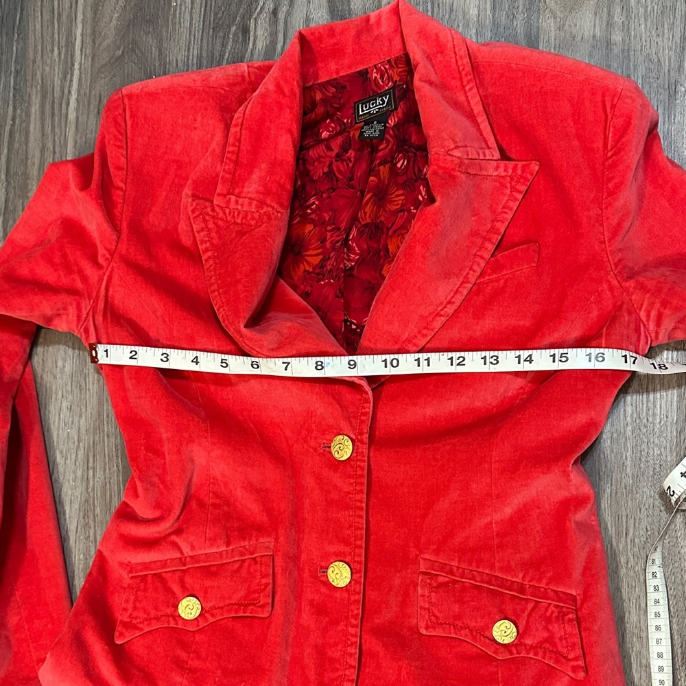 Handmade Velvet Blazer – Orange, Gold Buttons, Floral Lining, vintage charm. - Picture 13 of 15